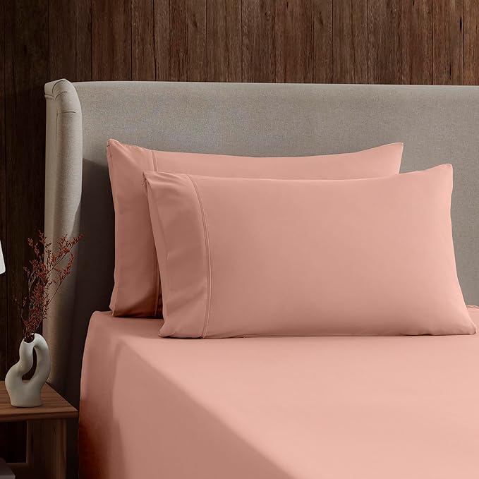 Nestl Full XL Sheet Set - Luxury 1800 Ultra-Soft Microfiber Full Extra Long Bed Sheets - Double Brushed - Deep Pockets - Easy Fit - 4 Piece Set - Bedding Sheets & Pillowcases (Full XL, Peach)