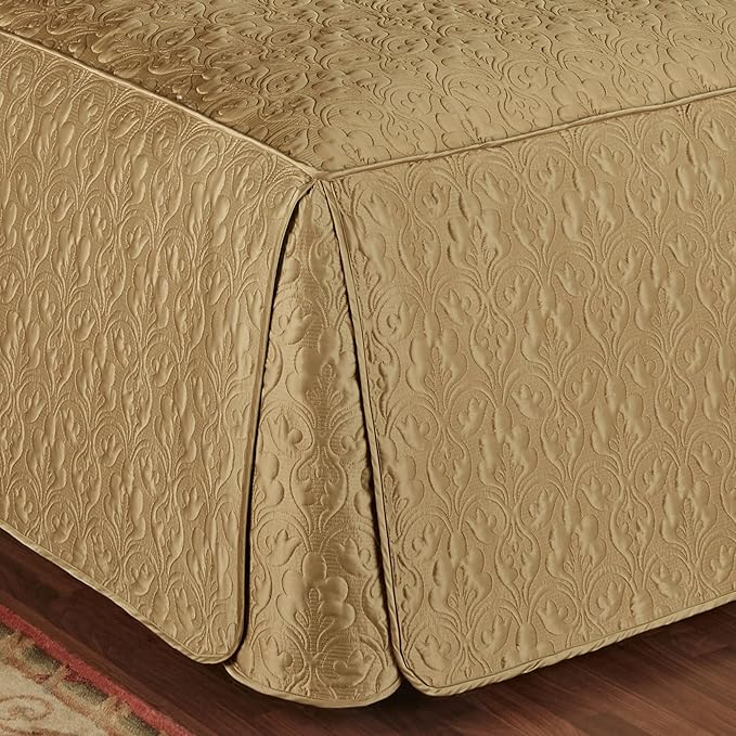 Cambridge Classic Luxury Bedding | Golden Bronze Solid Color Polyester Satin | Elaborate Damask Quilting | Generous 21 Inch Drop | 3 Piece Bed Set Includes Oversized Full Bedspread & 2 Standard Shams