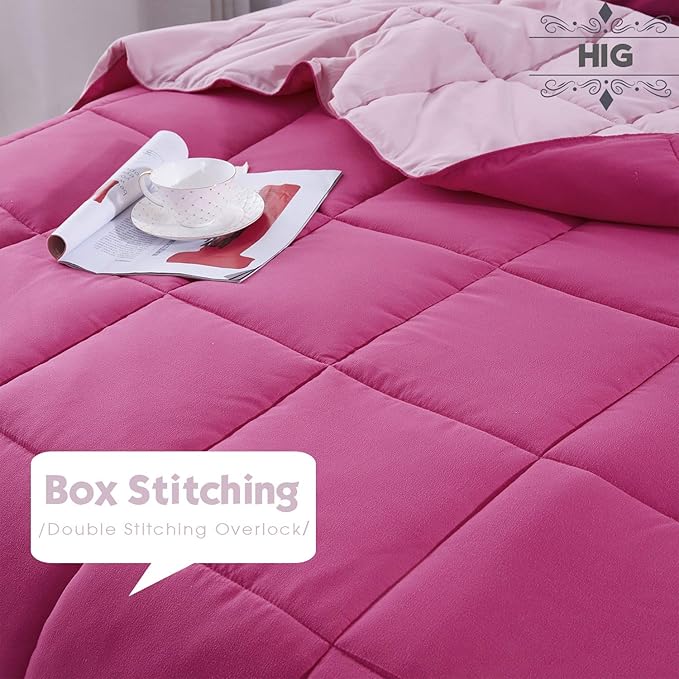 HIG 3pc Pink King Comforter Set Duvet Insert, Reversible, All Season, Box Stitched, with Corner Tabs, Soft, Fluffy