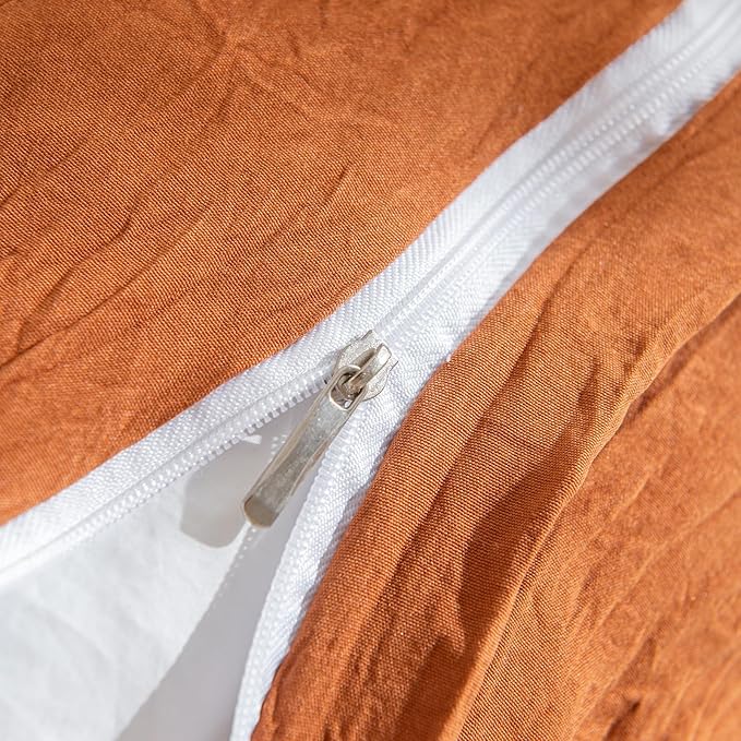 Bedorm Ruffled King Duvet Cover Burnt Orange Bedding Set Rust Lace Ruffle Boho Chic Bedroom Decor Super Soft Breathable Pumpkin Duvet Cover Set French Country Style