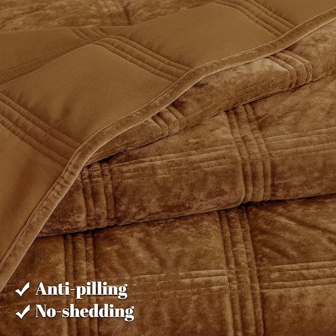 PHF Ultra Soft Velvet Quilt Set Twin Size – 2PCS Luxurious Cozy Quilted Comforter Alternative with Diamond Pattern, Warm Quilted Bedspread Coverlet, 68" x 92", Rusty Burnt Orange