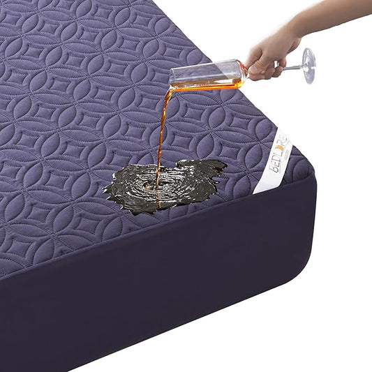 BEDLORE Waterproof Mattress Protector, Cal King Size Mattress Pad with Deep Pocket 6"-18" Depth, Soft Dirt-Proof Double Bed Mattress Cover for Bedroom, College Dorm, Hotel (Navy Blue)