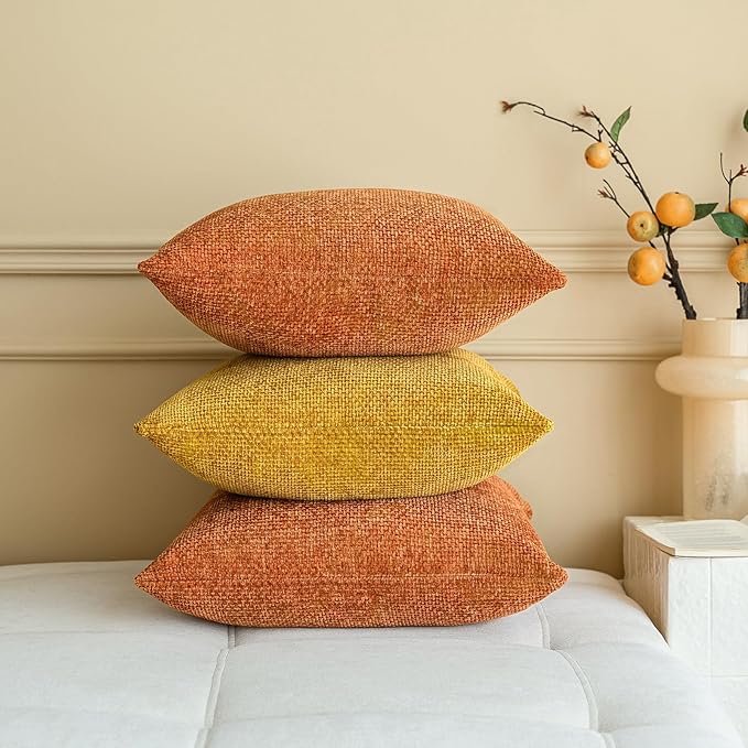 a moment Fall Orange Chenille Throw Pillow Covers 22x22 Inch Pack of 2 Modern Decorative Throw Pillow Covers Farmhouse Cross Covers Home Decor for Sofa Bedroom Living Room