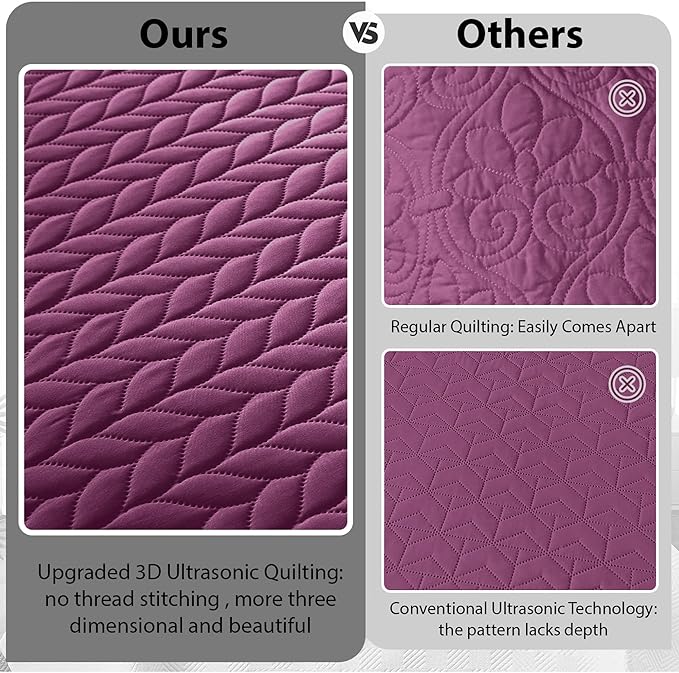 IR Imperial Rooms Twin Quilt Bedding Set Size (68” x 86”) + 1 Pillow Shams (20” x 26” + 2”) - 2 Pcs All Season Lightweight Reversible Microfiber Coverlet Embossed Quilt Bedspread (Purple)