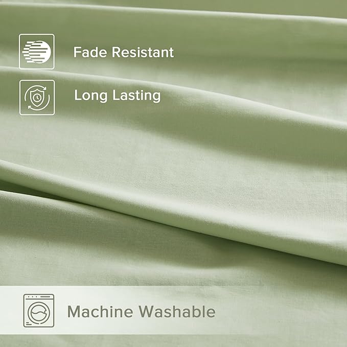 Comfort Spaces 100% Cotton Sheets Full, Breathable & Soft Cotton Sheets, Naturally Cool Cotton Bed Sheets with 14" Elastic Pocket Fits up to 16" Mattress, All Seasons Sheet Set, Sage Green 4 Piece