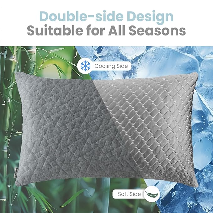 Bafode Memory Foam Pillows King Size Set of 2, Shredded Memory Foam Pillows, Cooling Pillow for Sleeping, Adjustable Bed Pillows for Side, Back and Stomach Sleepers