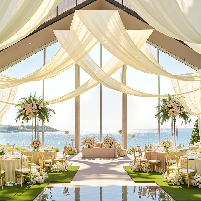 40ft×20ft Champagne Ceiling Drapes for Weddings Events Wrinkle-Free Polyester Ceiling Backdrop for Ten Canopy Church Stage Bedroom Decor 8 Panels 5×20ft