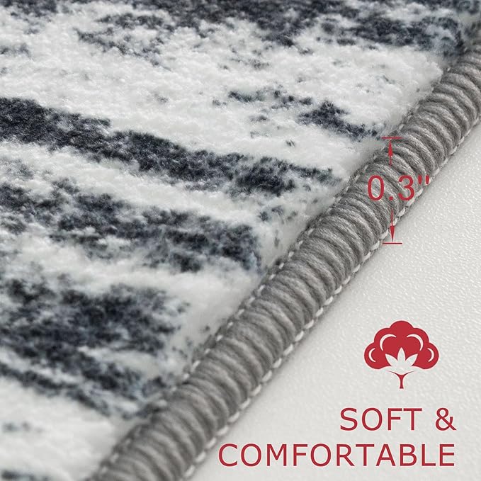 KOZYFLY Modern Abstract Washable Rug Runner 2.6x14 Hallway Rug Runner Non-Slip Soft Kitchen Runner Rugs, Black Navy Blue Grey Striped Carpet for Entryway Bathroom Laundry Room Foyer