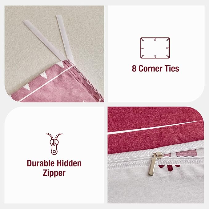 Lekesky Duvet Cover Queen Size,3 Pieces Reversible Duvet Cover Set with Snowflake Red Bedding Set with Zipper and 8 Corner Ties, 1 Duvet Cover 90x90 inches + 2 Pillowcases