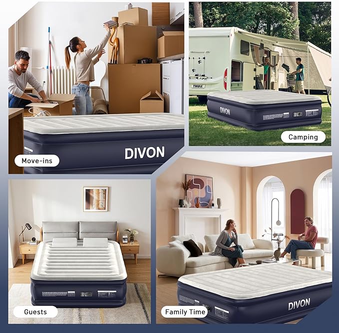 Air Mattress Full with Built in Pump,18''Raised Blow Up Mattress 2 Mins Self-Inflation/Deflation,Upgraded Thicker Inflatable Mattress，Air Bed with Storage Bag for Guests,Home，Camping，660 lbs Max