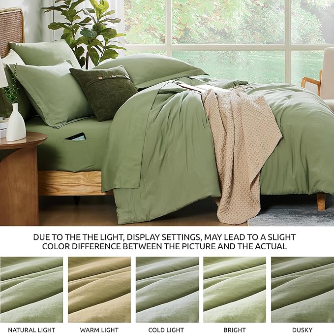 WRENSONGE Full Size Comforter Set- 7 Pieces Sage Green Bed in a Bag Full Size Comforter with Fitted Sheet, Flat Sheet, 2 Pillow Shams, 2 Pillowcases, Warm Bedding Sets for All Season