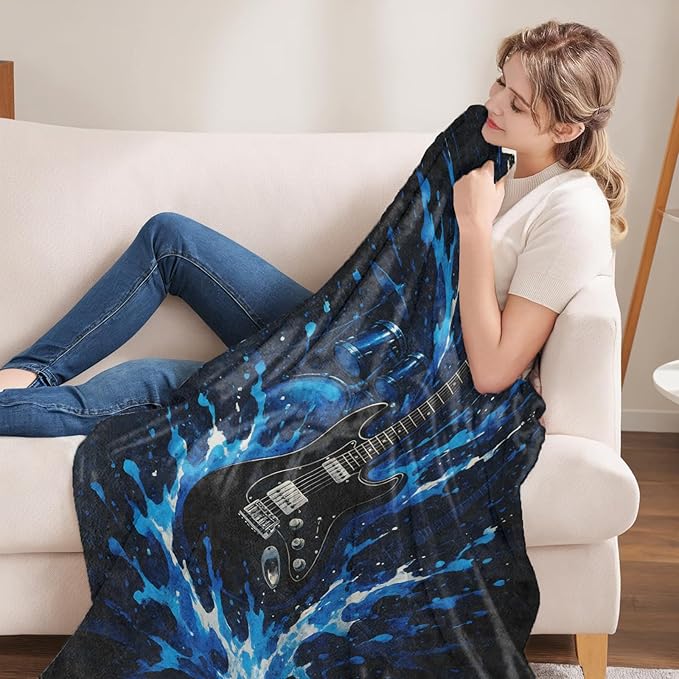 Guitar Gifts, Electric Guitar Theme Flannel Blanket for Women, Rock Music Birthday Throw Blankets for Kids, Girls, Travel Camping Sofa Living Room Decor 40x50 in