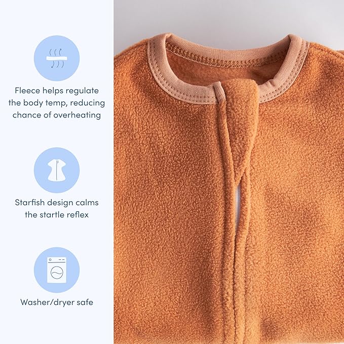SleepingBaby Zipadee-Zip Transition Swaddle - Cozy Fleece Wearable Blanket with Two-Way Zipper for Baby Sleep - Spice, Small (4-8 Month)