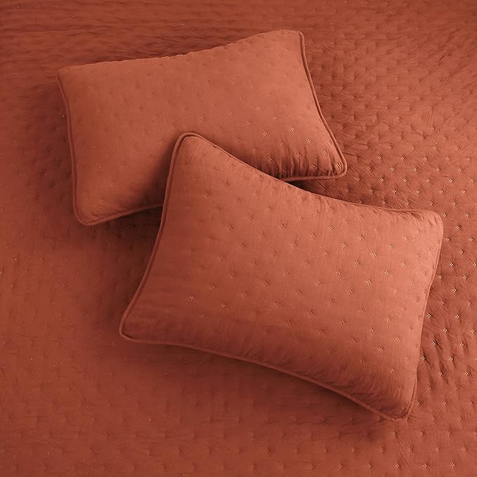 ROARINGWILD Burnt Orange Quilt Sets King Size with Pillow Shams, King Quilt Bedding Set, Lightweight Soft Bedspread Coverlet, Quilted Comforter for All Season