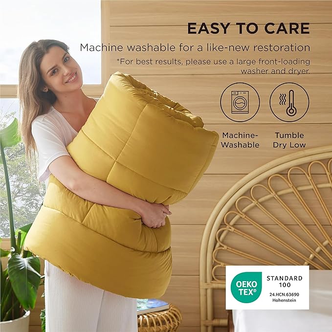 Bedsure Comforter Duvet Insert - Quilted Comforters King Size, All Season Duvet, GentleSoft Down Alternative Bedding, with 8 Tabs, Gifts for Women/Men, Mustard Yellow, King 90 x 102 Inches