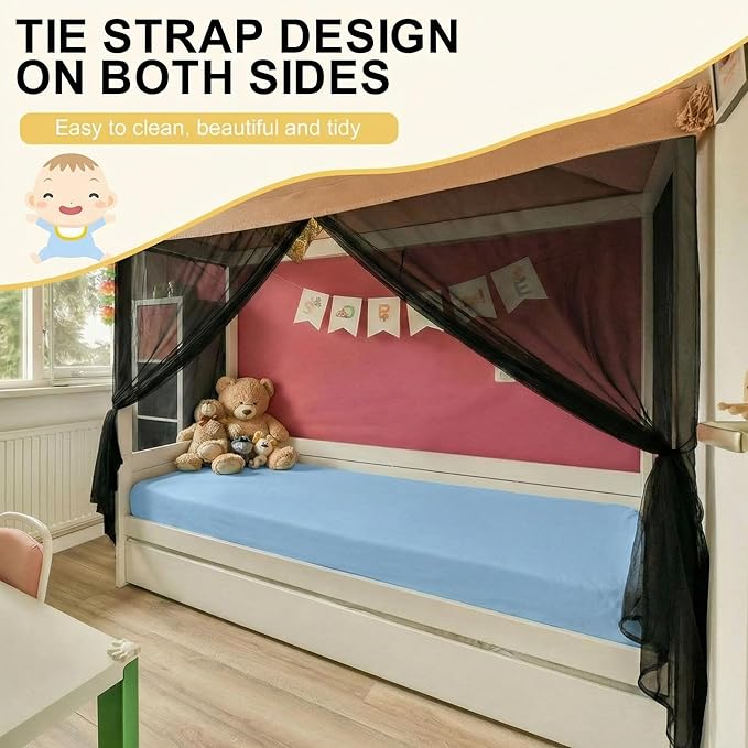 Frienda Bed Mosquito Net Mosquiteros Cameros para Cuba Rectangular Canopy Drapes with Hook Nylon Rope for Single Twin Full Queen King Size Bed Camping Outdoor Travel(Black,Twin)