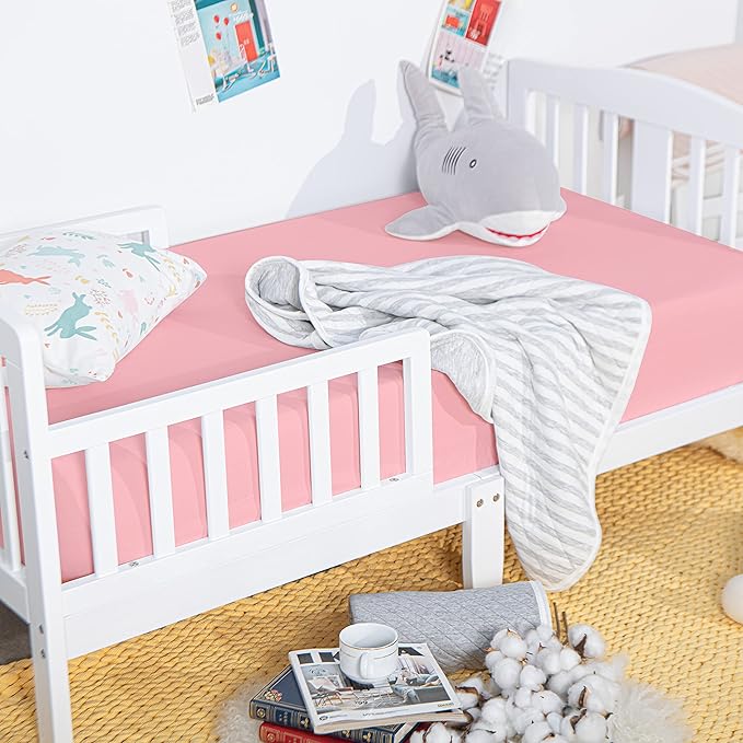 NTBAY 100% Brushed Microfiber Fitted Crib Sheet, Super Soft and Cozy 28x52 Crib Sheet for Standard Crib and Toddler Mattresses, Boys, Girls, Unisex, Pink, 28x52 Inches