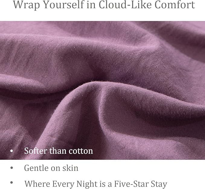 Bedorm King Duvet Cover Set Purple Bedding Set Pleat Ruffled Shabby Chic Comforter Cover Extra Soft & Easy Care Farmhouse Boho Duvet Cover with Zipper Closure