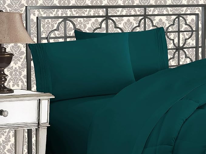 Elegant Comfort 1500 Thread Count Wrinkle & Fade Resistant Egyptian Quality Microfiber Ultra Soft Luxurious 4-Piece Bed Sheet Set with Deep Pockets, Full, Marine Teal