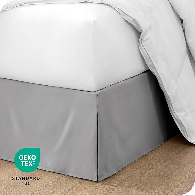 Bare Home California King Bed Skirt - 15-Inch Tailored Drop Easy Fit - Bed Skirt for Cal King Beds - Center & Corner Pleats (Cal King, Light Grey)