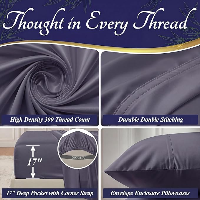DECOLURE 100% Viscose Derived from Bamboo Sheets Twin Size - Luxury 3 Pc Naturally Cooling Sheets, Ultra Soft Bed Set - Deep 17" Pockets, Durable Double Stitching, Oeko Tex Standard (Grey)