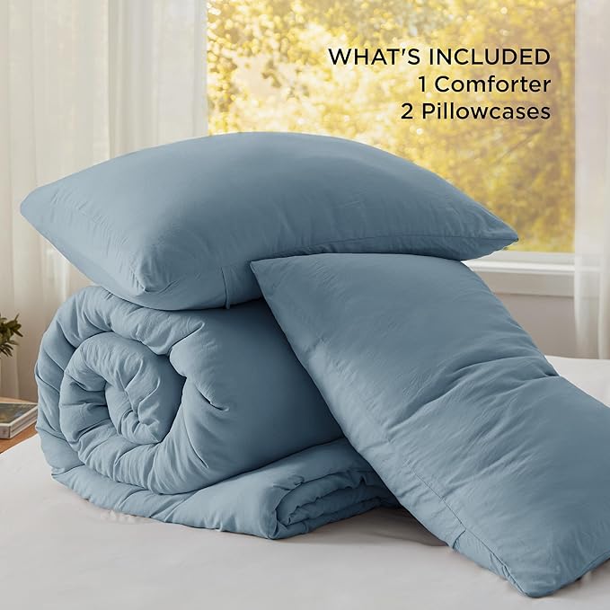 Bedsure California King Comforter Set, Dusty Blue Soft Prewashed Bedding for All Seasons, 3 Pieces GentleSoft™ Bed Set, 1 Lightweight Comforter (104"x96") and 2 Pillowcases (20"x36")