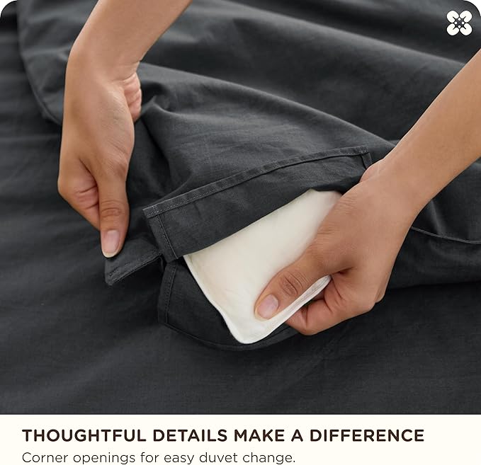 Bedsure Cotton Duvet Cover Oversized King - Luxury Slub Weave 100% Cotton Duvet Cover with a Linen Like Textured, Easy Change Durable Bedding, Charcoal, 120" x 98"