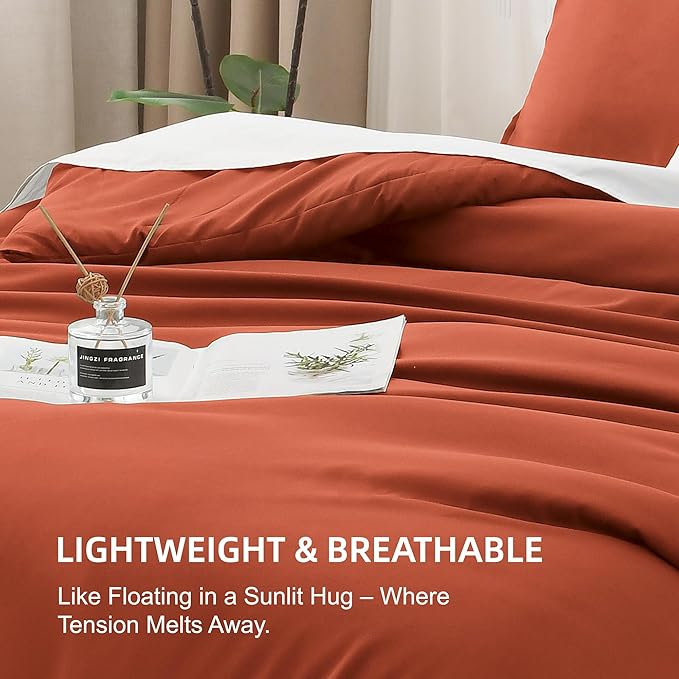 Litanika Oversized King Comforters Burnt Orange Super King Size, 3 Pieces Lightweight Solid Bedding Comforter Set, All Season Fluffy Bed Set (120x120In Comforter & 2 Pillowcases)