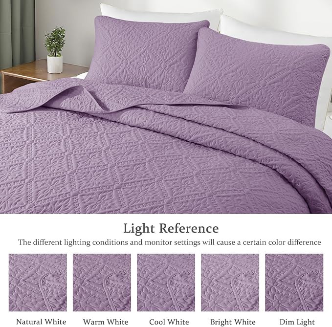 Exclusivo Mezcla California King Quilt Bedding Set, Lightweight Soft Bedspreads Coverlets with 2 Pillow Shams, Modern Dusty Lavender Oversized Quilts King Size for All Seasons