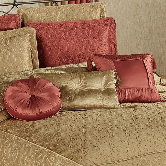 Cambridge Classic Luxury Bedding | Golden Bronze Solid Color Polyester Satin | Elaborate Damask Quilting | 6 Pc Bed Set Includes Oversized Full Bedspread, 2 Standard Shams, and 3 Decorative Pillows