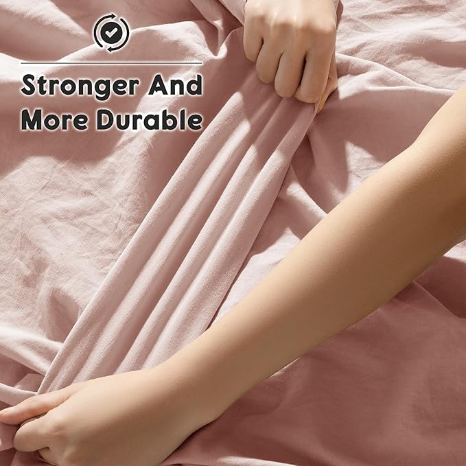 SONORO KATE 100% French Pure Linen Sheets, Breathable and Durable Linen Queen Size Sheets, Anti-Tear Linen Bed Sheets, Machine Washable, 16 Inch Deep Pocket - 4 Piece (Pink)