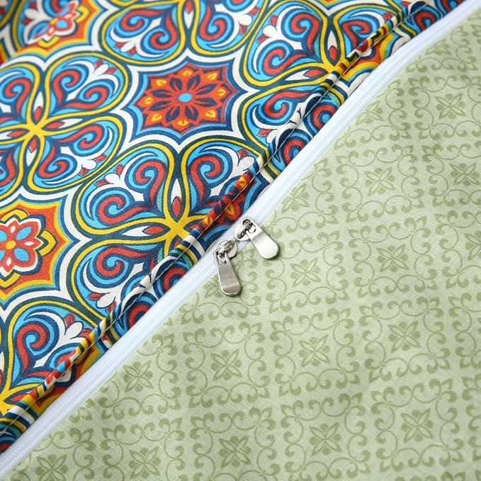 ABREEZE Bohemia Retro Bedding Ethnic Vintage Floral Duvet Cover Boho Bedding 100% Brushed Cotton Bedding Sets Damask Paisley Coloful Mandala Down Comforter Cover 3-Piece,Full