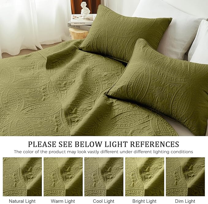 akkialla King/Cal King Quilt Set,Olive Green Lightweight Bedspread with Coin Pattern, Soft Microfiber Coverlet for All Seasons, Breathable and Skin-Friendly Fabric (1 Quilt, 2 Pillow Shams)