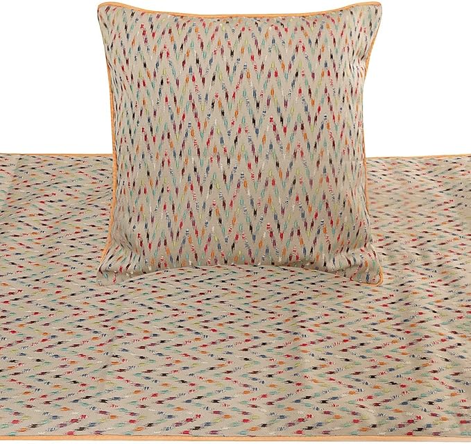 The HomeCentric King Queen Twin Beige & Multicolor Luxury Full 68"x18" Bed Runner with Pillow Cover, Chevron Embroidery Bed Scarf on Jacquard Embroidered Fabric - Happy Chevy