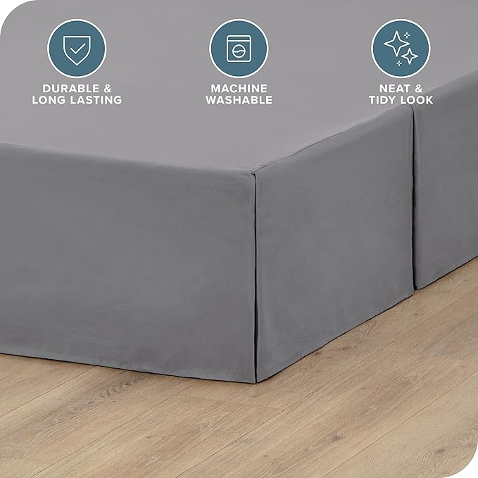 Bare Home Full XL Bed Skirt - 15-Inch Tailored Drop Easy Fit - Bed Skirt for Full Extra Long Beds - Center & Corner Pleats (Full XL, Grey)