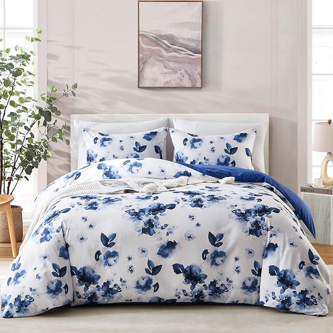 Cupocupa Duvet Cover King Size Set Boho Floral Pattern King Duvet Cover Set for King Size Bed Vintage Soft Bedding Leaf Print Duvet Cover with Pillowcases