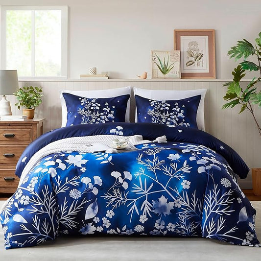 Cupocupa Duvet Cover Queen Size Set Boho Floral Pattern Queen Duvet Cover Set for Queen Size Bed Vintage Soft Bedding Leaf Print Duvet Cover with Pillowcases