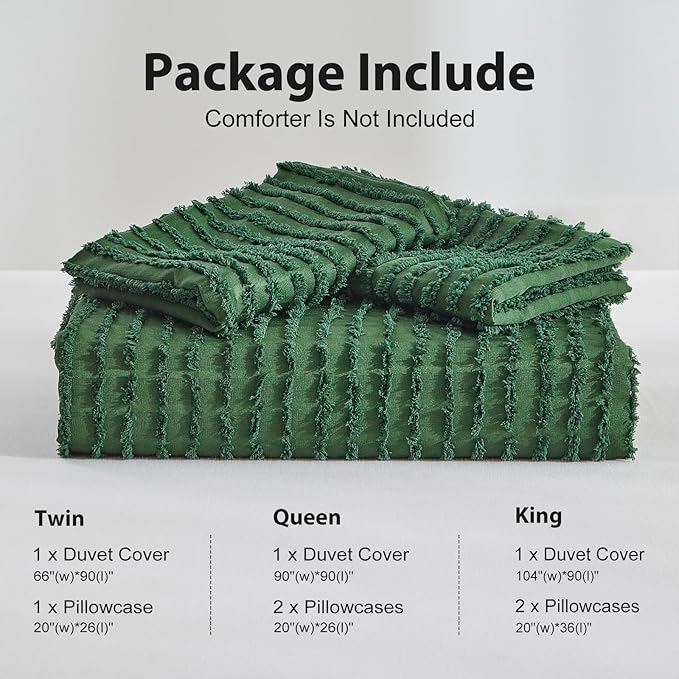 WARMDERN Boho Duvet Cover Set King Size,Forest Green Striped Duvet Cover Microfiber Bedding Set,3PCS Ultra Soft Breathable Lightweight Tuft Texture Duvet Covers with Zipper Closure(Forest Green,King)