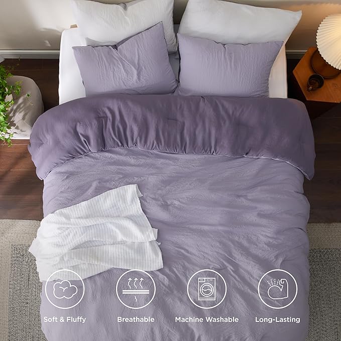 Bedsure Twin/Twin XL Comforter Set, Reversible Purple Soft Prewashed Bedding for All Seasons, 2 Pieces Warm Down Alternative Bed Set, 1 Lightweight Comforter (68"x88") and 1 Pillowcase