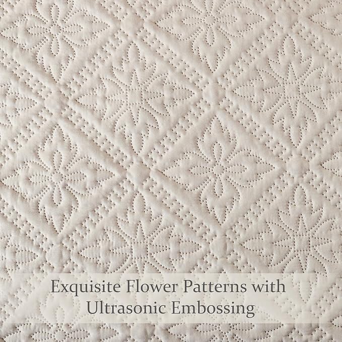 Exclusivo Mezcla Queen Quilt Bedding Set, Lightweight Soft Bedspreads Coverlets with 2 Pillow Shams, Modern Brich Beige Quilts Queen Full Size for All Seasons