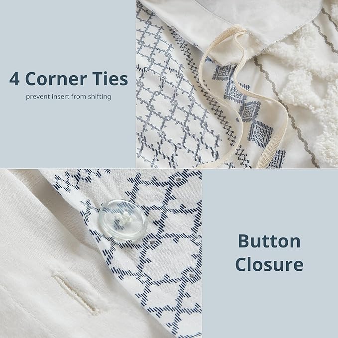 INK+IVY 100% Cotton Duvet Mid Century Modern Design, All Season Comforter Cover Bedding Set, Matching Shams, King/Cal King, Imani Chenille Navy