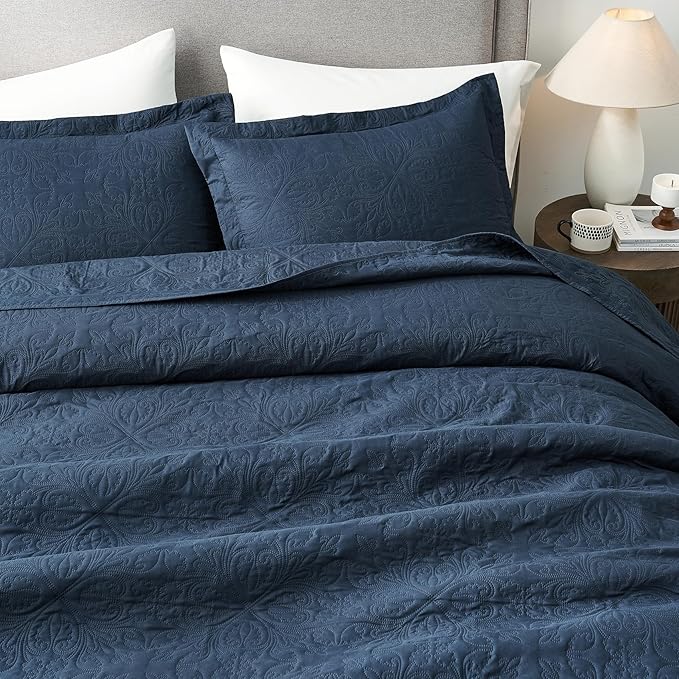 Hansleep Navy Quilt California King Size - Baroque Ultrasonic All Season Bedspread California King, Soft Lightweight Coverlet Bedding Set, 3 Pieces (1 Quilt, 2 Pillow Shams)