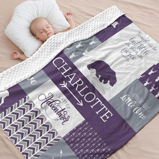 Customized Baby Blanket for Newborn Receiving, Cotton Lightweight - Personalized Baby Girl Gifts - Thermal Blanket Gift for Shower & Hospital Welcoming Purple 40"x50"