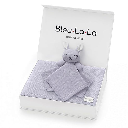 Baby Gift Set - Organic Cotton Newborn Blanket Essentials, Thoughtful Baby Shower & New Baby Gift for Boys & Girls (Lovey - Bunny - Lavender)