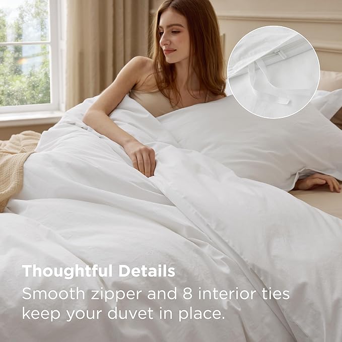 Bedsure 100% Washed Cotton Duvet Cover Queen Size - Natural White Minimalist Cotton Duvet Cover Linen Like for All Seasons - GentleSoft™ Plain Simple Bedding (Natural White, Queen, 90"x90")