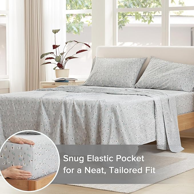 Comfort Spaces 100% Cotton Sheet Set Breathable, Lightweight, Soft with 14" Elastic Pocket Fits up to 16" Mattress, All Season Cozy Bedding, Matching Pillow Case, King Lama Multi 4 Piece