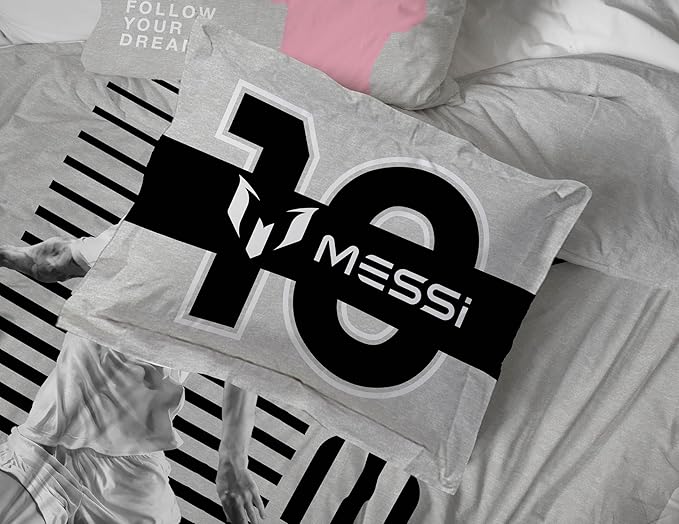 Jay Franco Kids Comforter Set Includes Sheets and Pillow Cover - Soft and Cozy Bed Set for Stylish Room Décor, Grey - Lionel Messi, 5 Piece Twin
