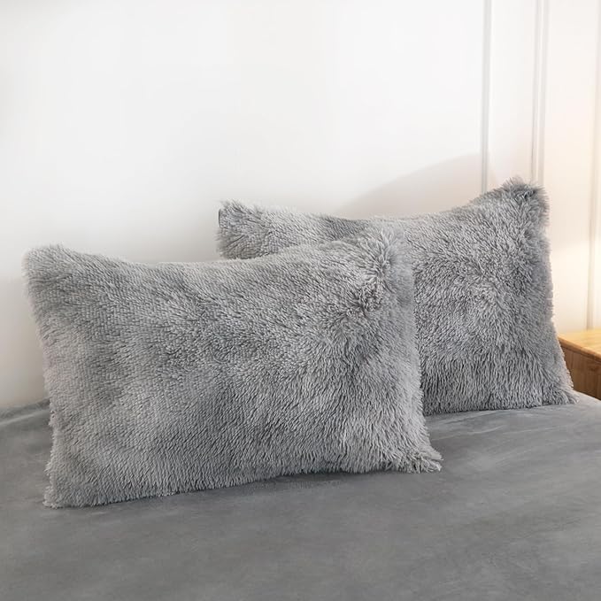 annadaif Plush Shaggy Duvet Cover, Tie Dye Gray White Fluffy Comforter Cover Set Full Size, Fuzzy Faux Fur Bedding Set with Zipper Closure, Luxury Ultra Soft 3 Pieces (1 Duvet Cover, 2 Pillowcases)