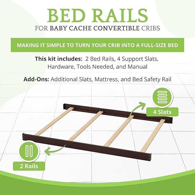 Full-Size Conversion Kit Bed Rails for Baby Cache Convertible Cribs - Solid Wood Rail - Toddler and Adult Bed Rail for Full-Size Beds - Essential Nursery & Baby Furniture (Charcoal Brown)