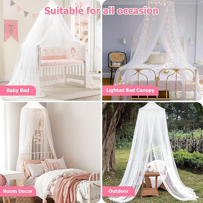 Bed Canopy with Lights, Bed Canopy for Girls Princess with Luminous Stars, Canopy Bed Curtains for Twin Size Bed, Baby Kids Adult Indoor Decor Bedroom Reading Nook Outdoor Camping, White